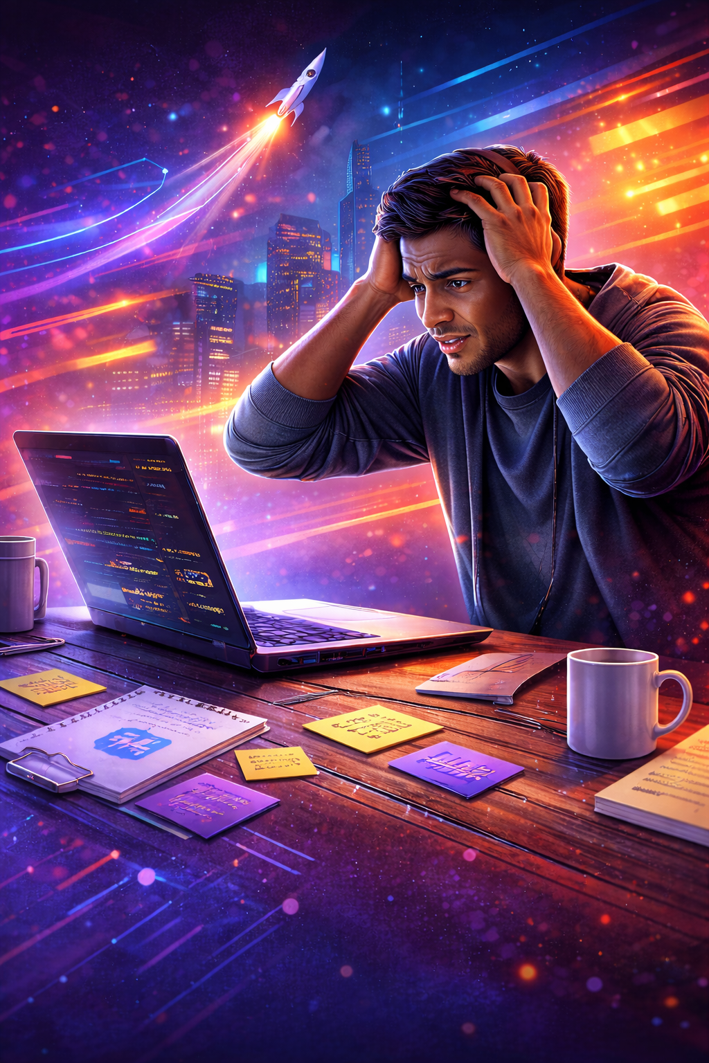 Frustrated learner at computer